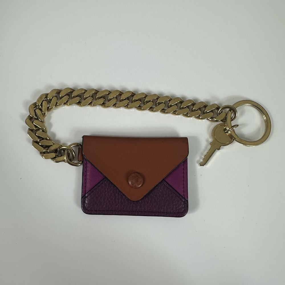 Chloe Multicolor Leather Envelope Chain Key Pouch Charm Gold Tone Made In Italy - Picture 3 of 16